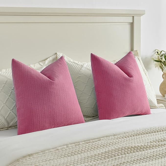 FUTEI Hot Pink Decorative Throw Pillow Covers 20x20 Inch Set of 2,Soft Cozy Wheat Ear Striped Patterns Cushion Cases,Modern Home Decor for Couch Bed Living Room