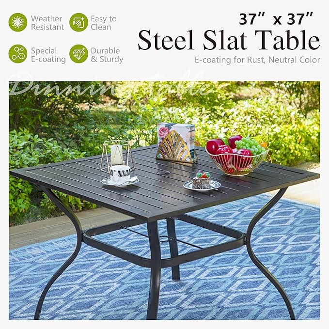 Sophia & William 5 Pieces Patio Furniture Set for 4, Metal Patio Outdoor Dining Set, Square Patio Dining Table and Swivel Chairs with Seat Cushions, Conversation Bistro Set for Garfden, Yard, Poolside