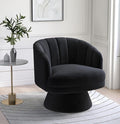 Swivel Accent Chair,Upholstered Velvet 360° Swivel Barrel Chair for Living Room Overstuffed Bouncle Reading Chair Round Armchair for Bedroom,Vanity,Office (Black)