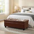 50" Faux Leather Storage Ottoman Bench, Rectangular End of Bed Storage Bench, Upholstered Large Tufted Ottoman with Storage for Living Room, Bedroom, Entryway,Light Brown