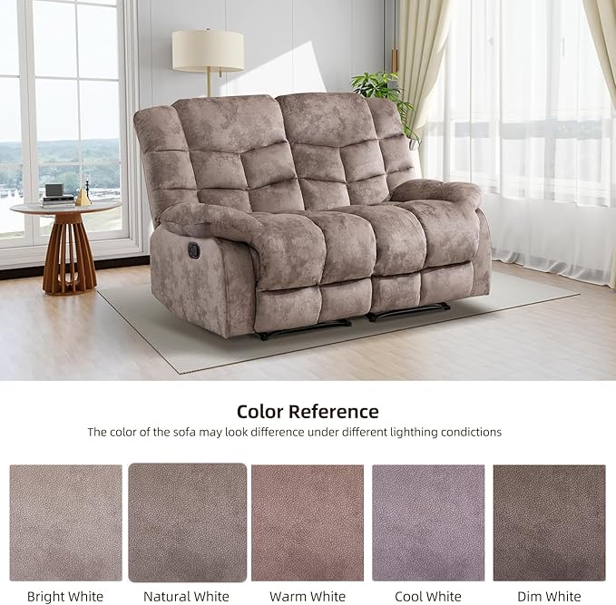 EBELLO Manual Recliner Couch Set, Soft Fabric Reclining Living Room Set, Included Single Recliner Chair and Loveseat Sofa, Light Brown