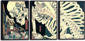 Wieco Art Black Framed 3 Piece Witch and Skeleton Ukiyo-E by Utagawa Takiyasha Historic Cultural Illustrations for Living Room Bedroom Home Decorations Artwork