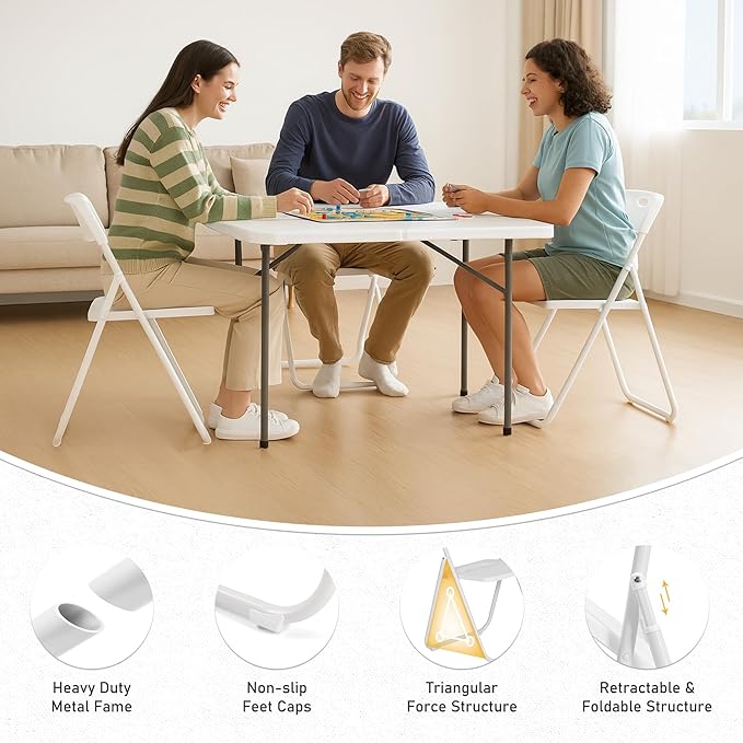 10 Pack White Plastic Folding Chairs, Indoor Outdoor Portable Stackable Commercial Seats with Steel Frame for Home Office Wedding Party Events Kitchen Dining, 350lb Capacity