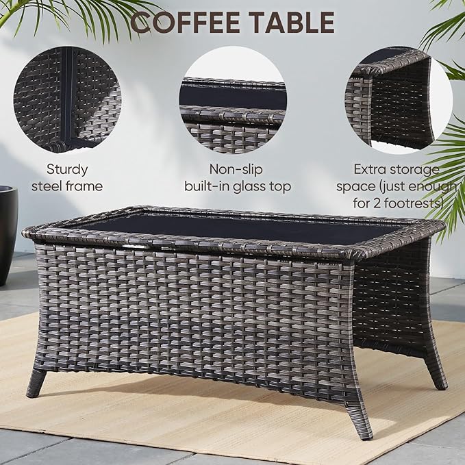 Swivel Patio Chairs sofa Set of 8 with 6" Thick Cushion - Wicker Outdoor Swivel Rocker Patio Chair ,Sofa/Glass coffee table, High Back Comfortable Outdoor Glider Chairs - Gery Wicker | Blue Cushions