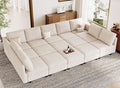Belffin Large 15 Seat Modular Sectional Sofa with Storage Seat Corduroy Sleeper Sectional Sofa Bed Oversized Convertible Modular Couch for Living Room Beige