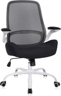 HYLONE Heavy Duty Office Chair, 5" Thickened Seat Ergonomic Desk Chair with Adjustable Armrests, Home Office Computer Chairs for Long Hours Mesh Executive Chair(White Base & Black)