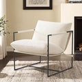 Furnilivng Large Sling Accent Chair, Comfortable Boucle Fabric Arm Chair, Upholstered Cozy Reading Chair for Living Room, Bedroom, Dressing Room, Home Office, White