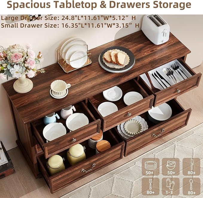 Bedroom Dresser Sets, 54" Wide 7 Drawers Dresser and 45" Tall 5 Drawers Dresser, Wooden 2 Piece Bedroom Furniture Set, Chest of Drawer for Bedroom, Home, Living Room, Hallway, Brown