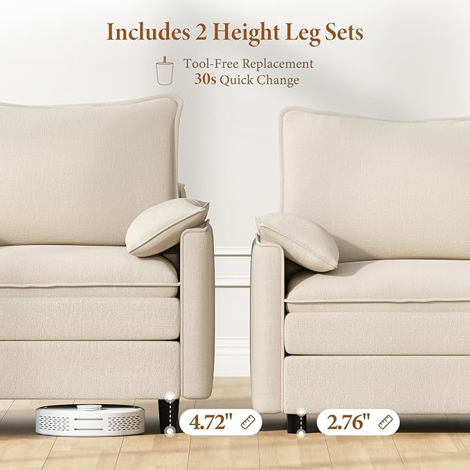 Vesgantti 142" Oversized Sectional Sofa Bed, 8-Seater Modular Sleeper Cloud Couch with Movable Ottoman, Chenille Convertible Sofa Set Deep Seat Couches for Living Room, Bedroom and Apartment, Beige