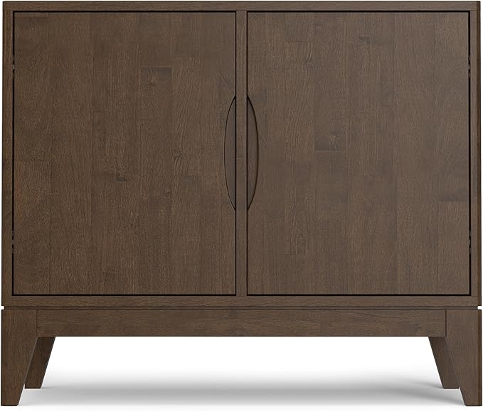 SIMPLIHOME Harper Buffet - 38 inch Wide Solid Hardwood 2-Door Sideboard Buffet in Walnut Brown, Mid-Century Modern Cabinet for Dining Room or Kitchen with Adjustable Shelves and Tapered Legs