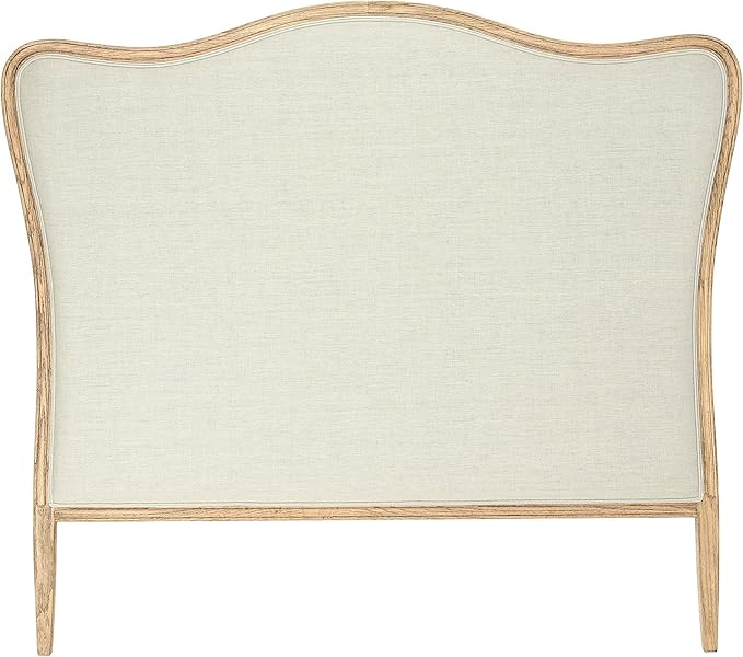 Creative Co-Op Modern Farmhouse Solid Oak Wood Headboard with Linen Upholstery, Natural and Beige, Queen