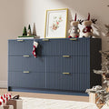 7 Drawer Dresser for Bedroom, Modern Fluted Dresser with Gold Metal Handles, Wide Chest of Drawers for Bedroom, Living Room, Entryway, Hallway, 55.9" L x 15.7" D x 31.4" H, Navy Blue