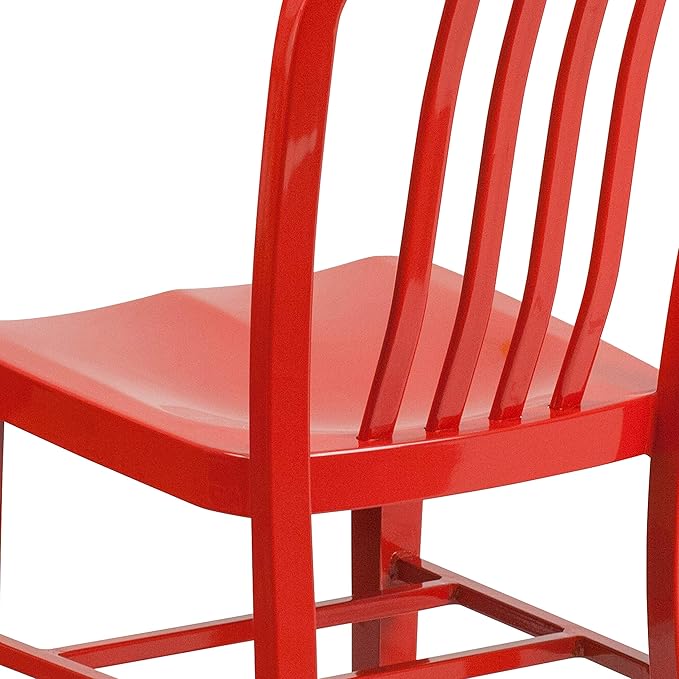 Flash Furniture Gael Indoor/Outdoor Modern Metal Dining Chairs, Commercial-Grade Galvanized Steel Restaurant Chairs, Set of 2, Red