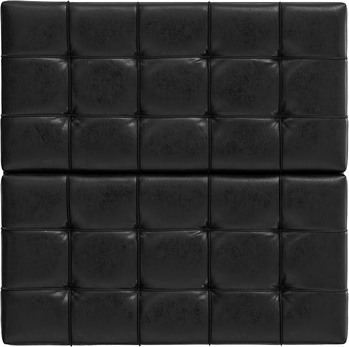 SIMPLIHOME Harrison Large Coffee Table Storage Ottoman - 40 inch Wide Upholstered Vegan Leather Square Lift-Top Ottoman in Distressed Black, Transitional Bench for Living Room with Sturdy Base