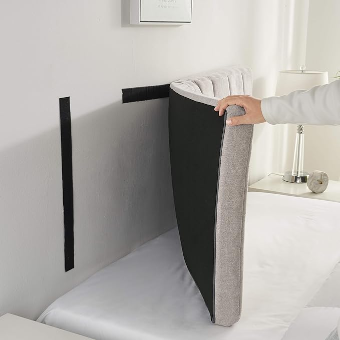 Nestl Upholstered Full Headboard - Easy Assemble Channel Stitched Headboard Full Size - Wall Mounted Headboards with 3D Soundproof Wall Panels Peel & Stick Floating Headboards, Silver