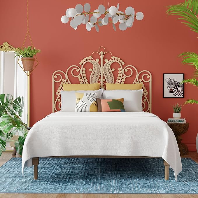 KOUBOO Peacock Rattan Headboard, Full Size, Natural Color