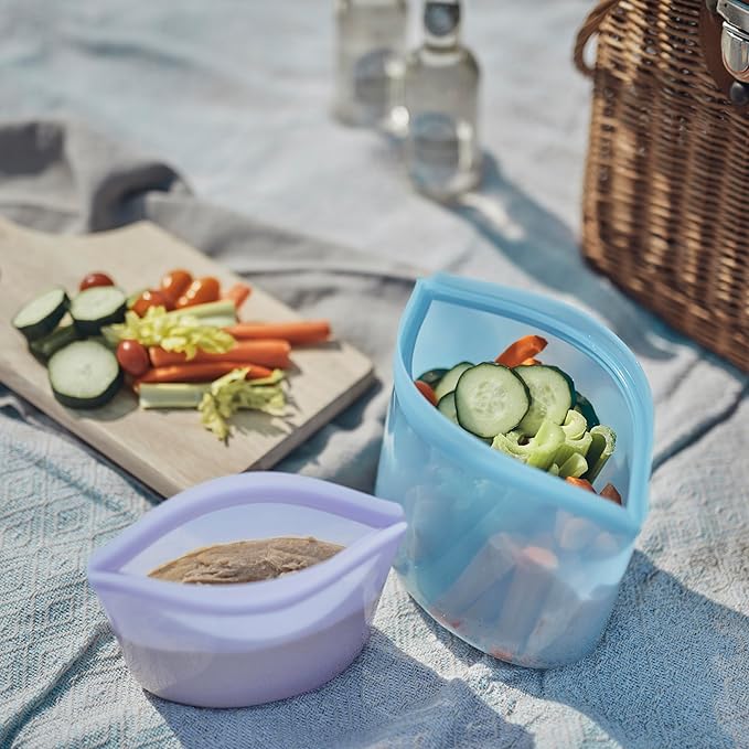 Stasher Premium Silicone Reusable Food Storage Bags, 4-Pack, Multi, Multi-Use Food Storage Bags, Lunch Bag, Travel Containers, BPA Free, Leak-free, Dishwasher-Safe, Eco-friendly