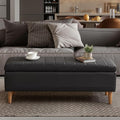 VECELO 44.5" Ottoman with Storage, Storage Ottoman Bench with 2 Gas Spring Lid Supports, PU Leather Upholstery, Solid Wood Legs, Black Shoe Bench for Bedroom, Living Room, Entryway