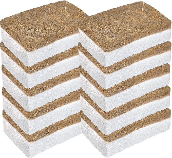 YoleShy Natural Sponges Kitchen Biodegradable Dish Sponge for Washing Dishes Compostable Coconut Walnut and Cellulose Plant Based, 10 Pack