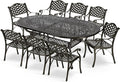 MEETWARM 9-Piece Outdoor Patio Dining Set, 8 Outdoor Dining Chairs and 1 Oval Table with 2" Umbrella Hole, All Weather Cast Aluminum Patio Funiture Set for Backyard, Garden, Patio