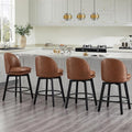 Counter Height Barstools 26 inch Upholstered Swivel Bar Stools with Back and Wood Legs for Kitchen Island,Set of 4,Brown PU Leather-Armless