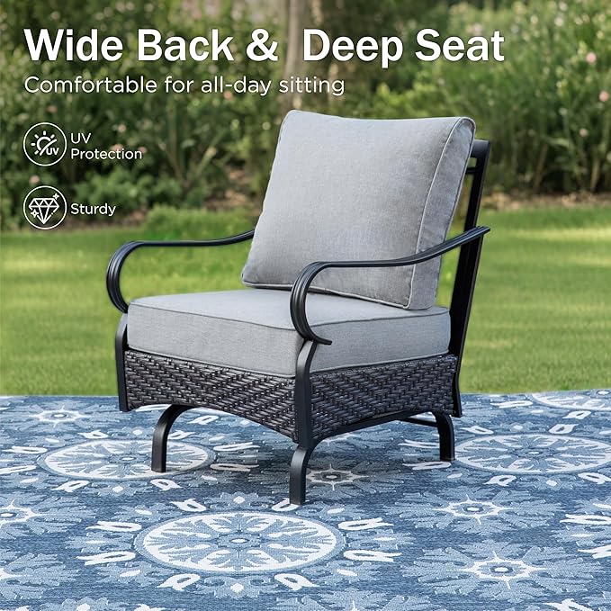 PHI VILLA Patio Furniture Set with 56" Fire Pit Table, Premium Outdoor Wicker Metal Frame Furniture with Upgraded Waterproof Thick Cushions for Porch, Poolside, Deck, and Yard