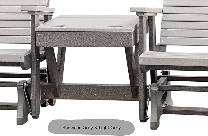 DutchCrafters Modern Horizontal Slat High Back Poly Double Glider Chairs with Center Table Outdoor Patio Furniture (White & Blue)