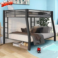 DOONREXS Industrial Style Heavy Duty Metal Queen Bunk Bed, Full XL Over Queen Size with Ladders and Guard Rail, Easy Assembly