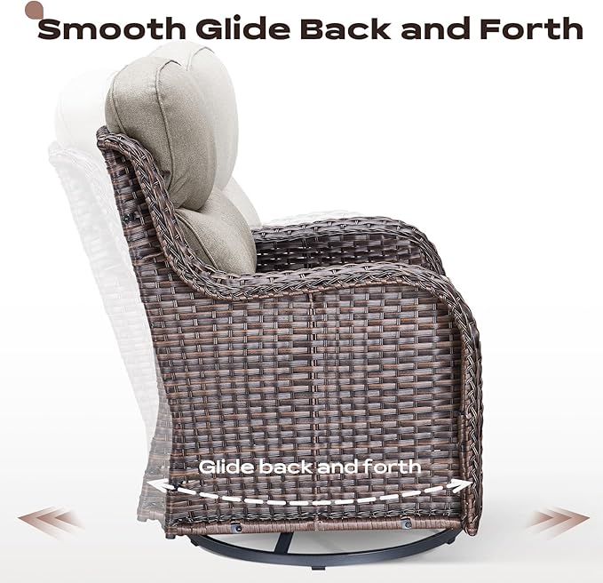 Rilyson 6 Piece Outdoor Patio Swivel Rocker Chairs, Waterproof Wicker, High Back, Deep Seating, Wide Armrest, Upgraded 6 inch Thick Cushions, Side Table, Ideal for Deck Porch Yard, Brown/Beige