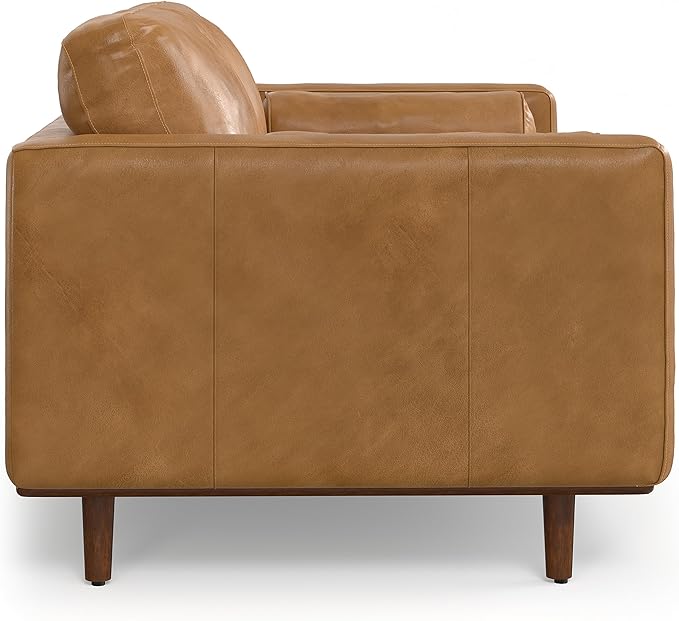 SIMPLIHOME Morrison Mid-Century Modern 72 inch Wide Sofa with Ottoman Set in Sienna Genuine Leather for the Living Room and Family Room