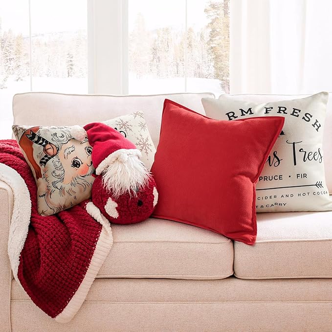 ZWJD Christmas Pillow Covers 12x20 Set of 2 Chenille Throw Red Cushion Covers with Elegant Design Soft and Luxurious Decorative Pillows for Couch, Bed, and Christmas Decor