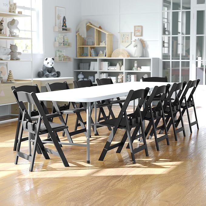Flash Furniture Hercules Set of 10 Kids Black Resin Folding Chair with Black Vinyl Padded Seat