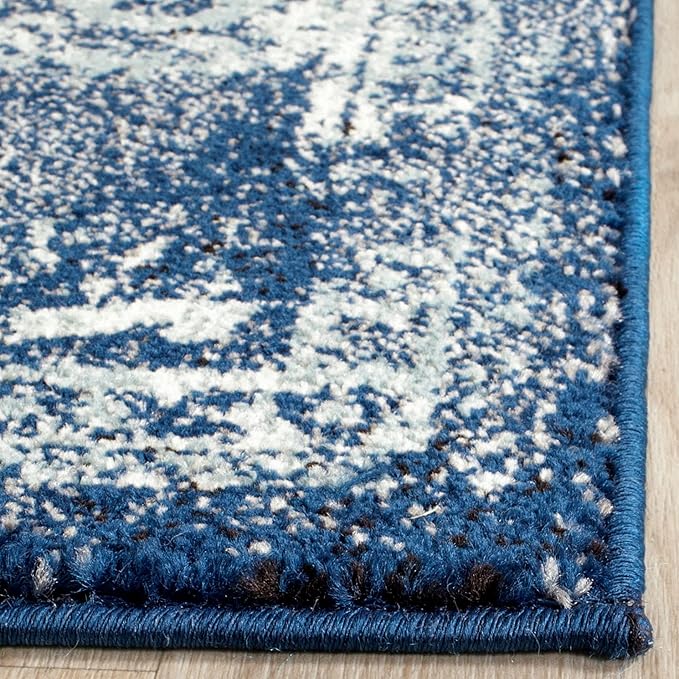SAFAVIEH Evoke Collection 2'2" x 21' Navy/Ivory EVK256A Oriental Distressed Non-Shedding Living Room Bedroom Runner Rug
