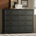 Farmhouse 8 Drawers Dresser for Bedroom, 54" Wide Modern Chest of Drawers with Deep Drawers & Bar Handles, Rustic Wood Dresser TV Stand, Wooden Closet Storage Organizer for Living Room, Hallway, Black
