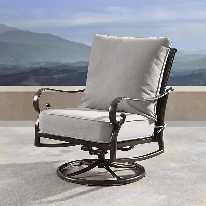 Oakland Living Aluminum Outdoor Swivel Club Finish with Thick Grey Polyester Cushions (Set of 2) Deep Seating Rocking Chairs, Antique Copper (AZRICA-2CHAIR-AC)