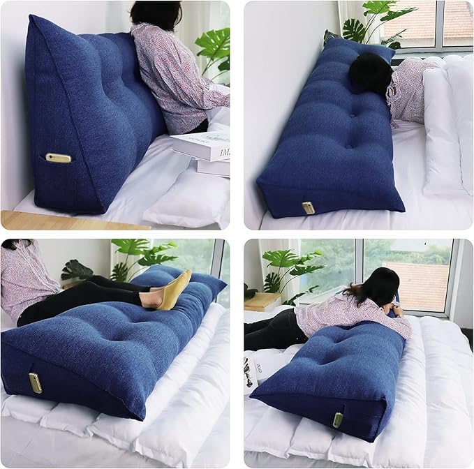 WOWMAX Triangular Headboard Pillow Bed Wedge Pillow for Headboard Full Size Wedge Pillow Headboard for Daybed Bunk Bed Large Bolster Pillow for Bed with Removable Cover, Gifts for MomSky Blue