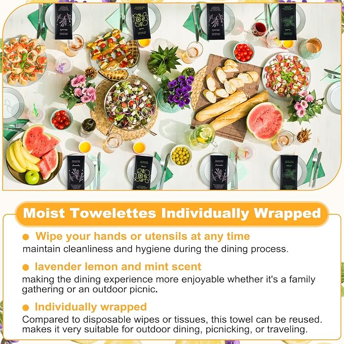 Moist Cotton Towel Bulk Moist Towelettes Individually Wrapped 8.7" x 8.7",White Towel Services,Refreshment Pre Moistened Towels Lavender,Lemon and Mint for Sport Party Spa(Pack of 300)