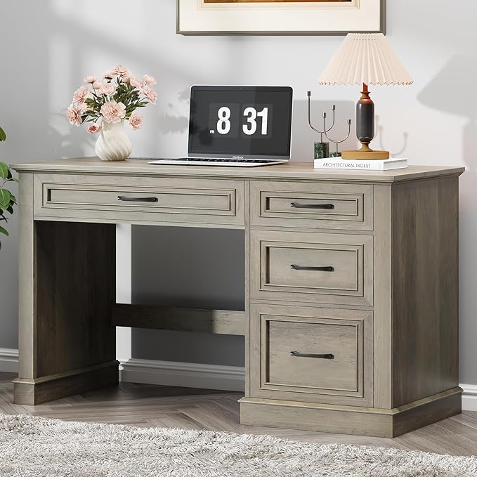 Vabches Farmhouse 47" Executive Desk, Computer Desk with Drawers and File Drawer, Workstation Computer Desk with Charging Station for Home Office,Study,Dark Grey.
