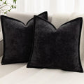 Black Decorative Throw Pillow Covers 16x16 Inch Set of 2 Cozy Soild Chenille Cushion Cases Soft Textured Square Couch Pillows Cover Boho Accent Farmhouse Pillowcases for Sofa Bed