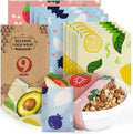 Akeeko Reusable Beeswax Food Wraps - Assorted 9 Packs, Reusable, Plastic-Free Food Storage, 4 Small, 3 Medium, 2 Large Wraps with Assorted Fruits Pattern