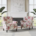 Accent Chair, Upholstered High Back Floral Armchair with Nailhead Trim & Wood Legs, Comfy Wingback Reading Single Sofa Chair for Small Spaces, Living Room, Bedroom (White Floral, Set of 2)