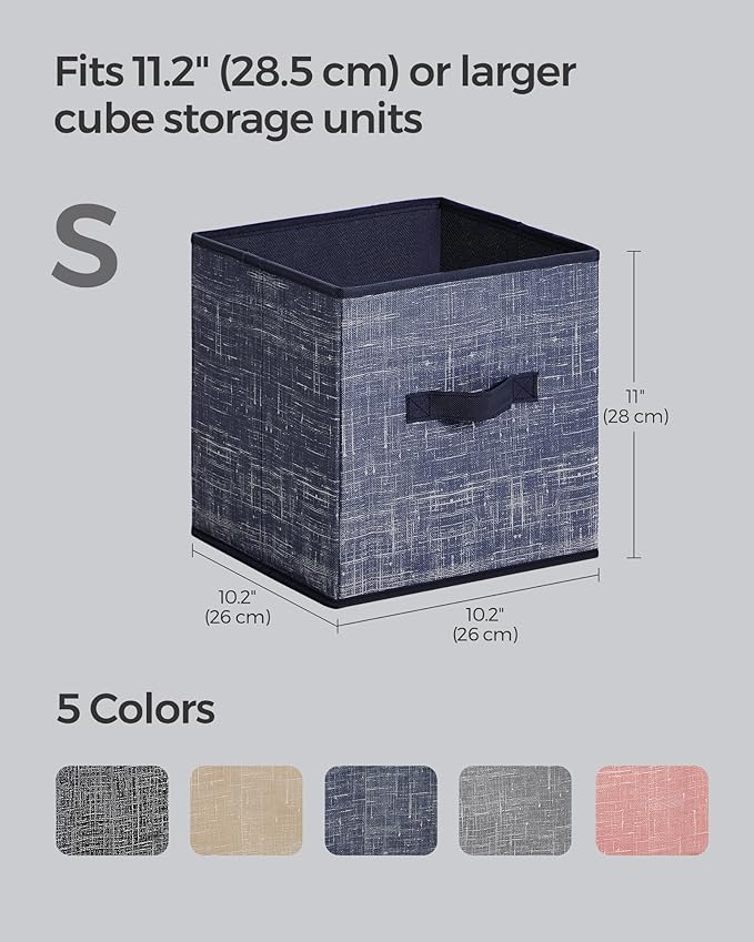 SONGMICS Storage Cubes, 10.2 x 10.2 x 11 Inches Non-Woven Fabric Bins with Double Handles, Set of 8, Closet Organizers for Shelves, Foldable, for Clothes, Misty Blue UROB826I01