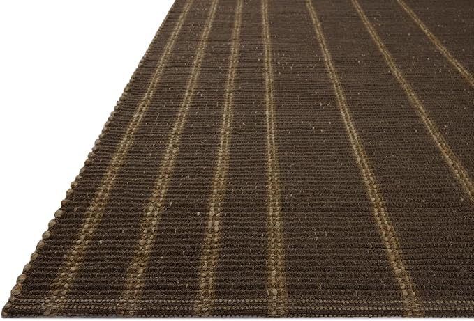 Loloi Leanne Ford Weatherstaff Collection WTS-01 Espresso/Natural 9'-3" x 13' Area Rug Jute, Striped, Neutral, Living Room, Bedroom, Dining Room