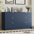 Navy Blue Dresser for Bedroom, Modern Dresser with 6 Drawers and Smooth Slides, Wide Chest of Drawers with Golden Handles for Bedroom, Living Room, Closet, 15.7" D x 55.1" W x 31.4" H