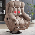Large Power Lift Recliner Chair with Massage and Heat for Elderly, Wide Padded Recliner with 2 Cup Holders, Side Pocket & USB Charger (1, Khaki)