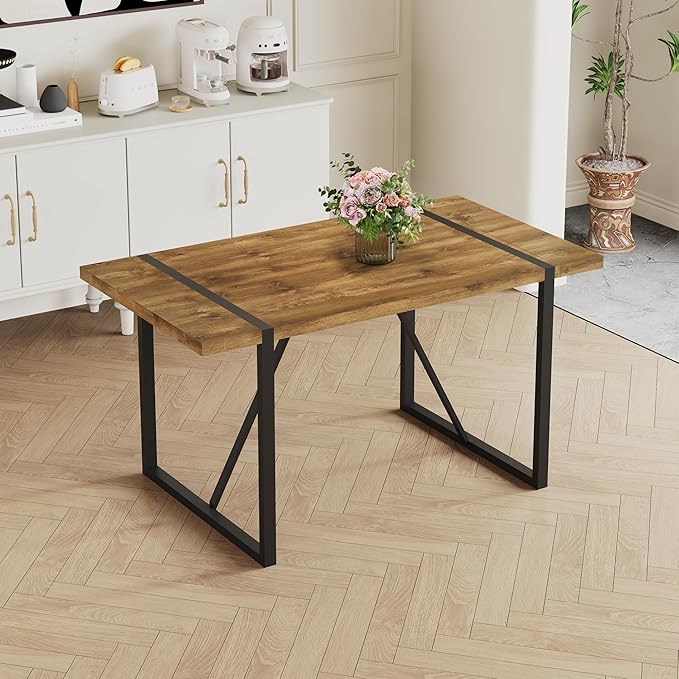 55'' Dining Table for 4-6, Wood Kitchen Table with Metal Legs, Dinner Table for 4-6 for Home Dining Room Living Room