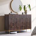 T4TREAM Fluted 9 Drawers Dresser, Modern Wooden Top Chest of Drawers with Curved Profile Design, Dresser TV Stand Drawer Organizers for Bedroom, Living Room, Hallway(Dark Walnut)
