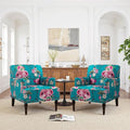 Pia Ricco Floral Accent Chairs 2 Pack - Modern Nailhead Trim Armchairs with Wood Legs, Upholstered Reading Chairs for Living Room Bedroom