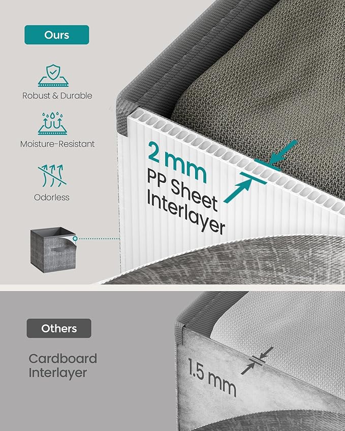 SONGMICS Storage Cubes, 13 x 13 x 13 Inches Non-Woven Fabric Bins with Double Handles, Set of 10, Closet Organizers for Shelves, Foldable, for Clothes, Cattail Gray UROB133G01