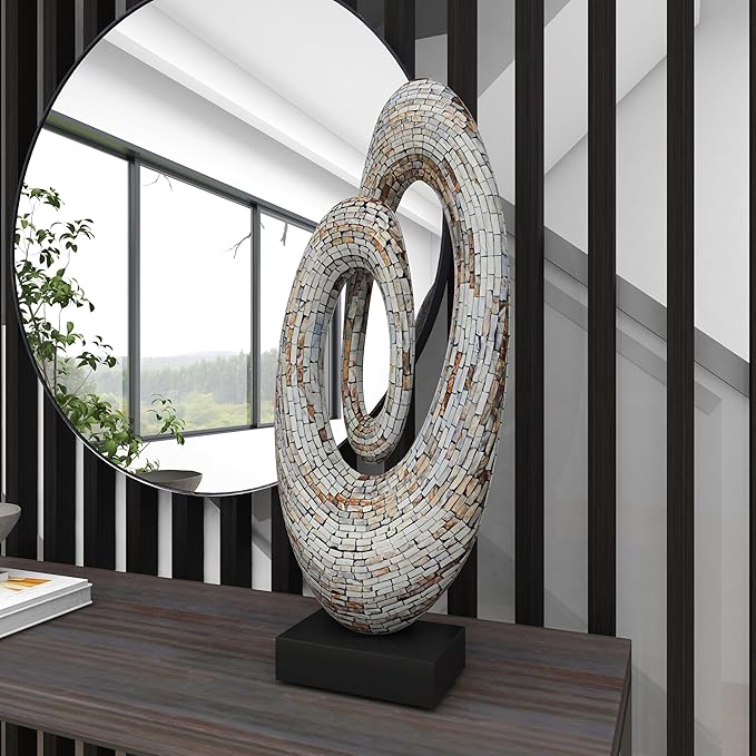Deco 79 Mother of Pearl Shell Abstract Decorative Sculpture Swirl Home Decor Statue with Black Base, Accent Figurine 12" x 5" x 29", Gray